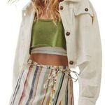 Free People We The FLAWED Saturday Shirt Cropped Shacket oversized SM 24” p2p Photo 0