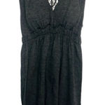 Vintage Gray empire waist mini dress small crochet cut out Y2K 90s tunic edgy Photo 0