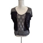 Lucky Brand Black White Cap Sleeve Top Size Large Photo 5