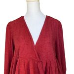 Free People - Pleats On Me Top Crop Ruffle Bohemian 3/4 Sleeve Red Clay Sz L Photo 3