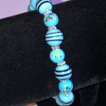 Blue Glass Beads Striped Spotted Beaded Boho Stretchy Bracelet Photo 2