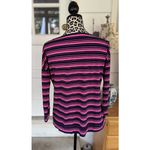 Talbots navy blue hot pink striped tie waist keyhole neckline top Size M Photo 2