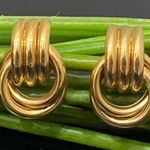 Vintage Gold Tone Grooved Tube Interlocking Knot Modern Chunky Clip On Earrings Photo 0