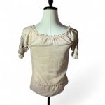 Andrée Andree Cream Floral Embroidered Ruffle Neck Tie Waist Blouse Top Photo 1