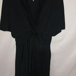 ZARA Sleep M V-Neck Lace Trim Front Sash Tie Short Gown in Black Photo 3
