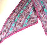 Anne Klein Long Rectangle Scarf 70" x 11" Royal Tones Floral Burgundy Signed Photo 3