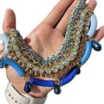 Lucky Brand  beaded diamond teardrop Elegant Blue statement Necklace chocker 25” Photo 2