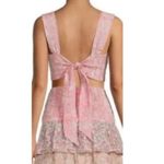 House of Harlow House of Harlow 1960 Top Women Medium Pink Floral Smocked Back Tie Crop Tank Photo 2