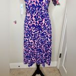 Leota Petals Finnley Faux Wrap Sleeveless Dress in Blue, White & Coral Size L Photo 10