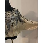 Vintage Sequin 100% Silk Butterfly Top Black White Beaded Size XL Photo 3