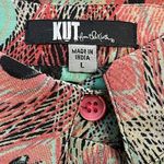 Kut From The Kloth Women's Peacock Print Semi-Sheer Tie Button Up Shirt Size L Photo 3