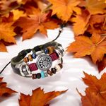 Unique Wooden Beads Wrist Cuff‎ Link Braided Leather Couple Decorative Bracelet Photo 2