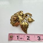 Art Deco Rhinestone Flower Three Dimensional Brass Tone Metal Fur Clip Gold Photo 4