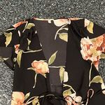 Women’s Black Floral Small Tie Front Short Sleeve Bathing Suit Coverup Dress Photo 2