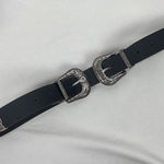 Double-Buckle Western Belts for Women, Vintage Design Faux Leather Waist Belt with Western-style Buckle for Ladies Photo 0