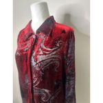 Laura Ashley Women Button Top Large Silk Red Sheer Velvet Burnout Paisley Office Photo 1