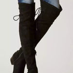 Buckle  Over The Knee Boots Size 7 New Velvet Black Tall Photo 0