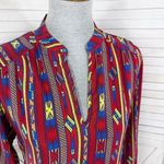 Amanda Uprichard Aztec Native Print Silk Tunic Blouse Red Small Photo 5