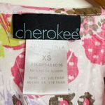 Cherokee  Floral V Neck Scrub Top Women’s XS Swiss Dot Colorful Ruffle Cotton Photo 1