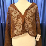 NWT Jason Wu Sheer Lace Top Brown Long Sleeve Button Up Small Photo 0