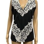 Venus Black Leather and Lace Sleeveless Lined V Neck Vest Tank Top Womens 12 Photo 0