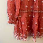 ZARA  Ruffled Eyelet Embroidered Boho Long Sleeve Mini Dress in Coral Size S Photo 7