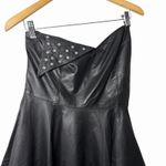 VTG Italian Leather Strapless Studded Cocktail Dress Black Asym Hem 42 80s Glam Size 6 Photo 3