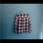 Aerie  navy blue and tan‎ plaid button down shirt woman’s XS Photo 1