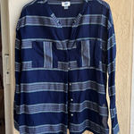 Old Navy  Button Through Long Sleeve Tunic in Navy and White Stripe Size Medium Photo 0