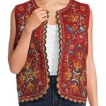 Brach Brach Velvet Embroidered Vest Boho Hippie Sleeveless Orange Red Large Photo 0