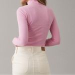 American Eagle  Long Sleeve Cropped Hey Baby Mock Neck Tee In Pink Photo 2