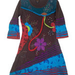 Rising International size medium Floral Long Sleeve Dress boho indie unique Blue Photo 0