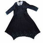 Reborn Midi Dress with Batwing Hem and 3/4 Sleeves Black Turquoise Floral 3X Photo 0