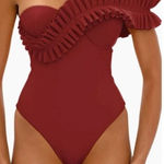 Andrea Iyamah  Nisi One Shoulder Ruffle One Piece Swimsuit Chocolate Womens Size Photo 0