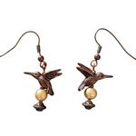 Vtg Copper Rosegold Hummingbird Jewelry Set Gold Accents egg nest pearl necklace Photo 3