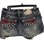 Miss Me Rhinestone FLAG Denim Jean Cut Offs Shorts 27 JP7185H Stars Stripes Photo 1