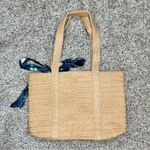 Draper James Everyday Straw Shoulder Bag Purse Navy Floral Scarf Woven Tan Brown Photo 2