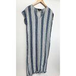 Lulus Dress Size Small White Blue Striped Short Sleeve V Neck Side Slit Photo 5