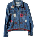 Sara Studio Y2K Jean Jacket Women XL Blue Studded Art Boho Embroidered Hippie Photo 0