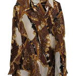 Diane Gilman Brown & Cream 100% Silk Long Sleeves Button Down Shirt Size 2X Photo 0