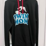 Swim Mom Oversized SzL Lightweight Hoodie Black W/Red & Blue Glitter Bling Size L Photo 0