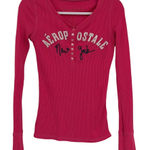 Aeropostale Y2K Thermal Henley Womens Top Sz M Preppy Embroidered Waffle Mall Photo 0