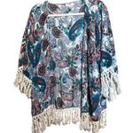 Umgee Kimono Womens Medium Large Multicolor Paisley Boho Fringe Open Cardigan Photo 0