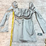 Wild Fable Women XS Silver Metallic Square Long Bell Sleeve Satin MIdi Dress New Photo 2