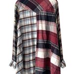 Free People  Penny Plaid Mini Shirtdress Embellished Red Blue Beaded size Medium Photo 9