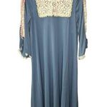 Vintage 60s Gilead Nylon Nightgown Lace High Neck Key Hole Size S Blue 56" Long Photo 0