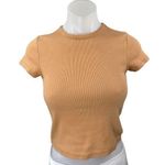 Anthropologie Maeve Tan Ribbed Knit Short Sleeve Crop T Shirt Tee Top Size S Photo 0