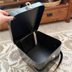 Vintage Hat Box Train Case Suitcase Luggage Carry On Black Floral w/Key Photo 2