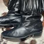Vintage Black Real Leather Fringe Cowboy Boots Festival Rave Burning Man A21 Size 7 Photo 1