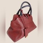 Iacucci Italian Pebbled Leather Suede Satchel Handbag Red Oxblood Blue Handles Photo 5